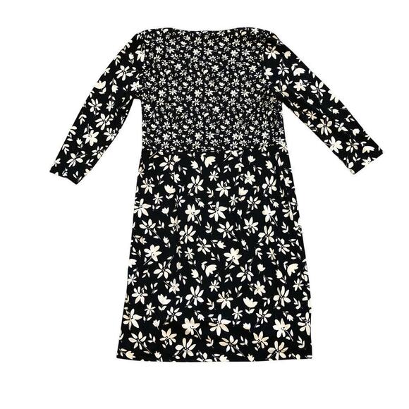 Talbots Womens Dress Sz MP Black White Floral Faux Wrap V-Neck 3/4 Sleeves - Picture 6 of 8